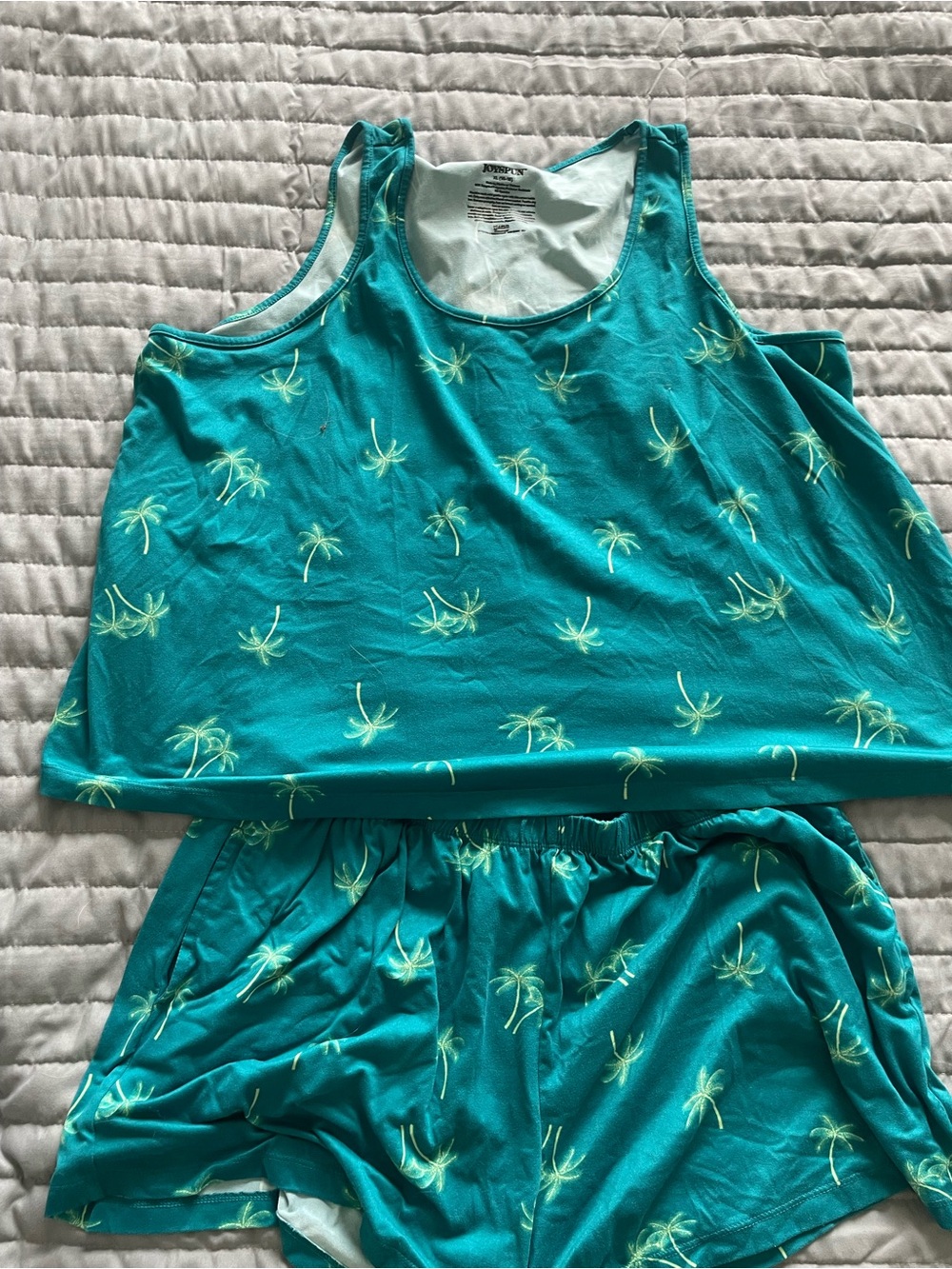 Women’s Teal Palm-Print Tank & Short Sleep Set